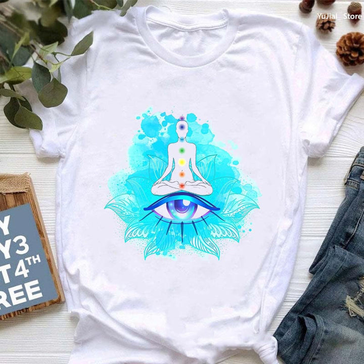 Camiseta con estampado OM de Buda y el mal de ojo de meditación de Olivenorma