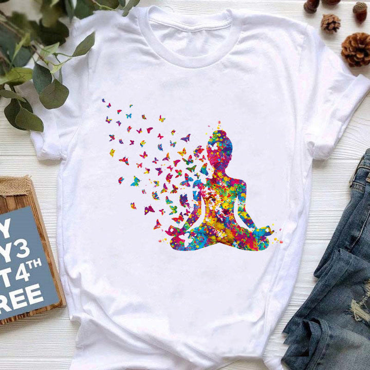 Camiseta Olivenorma con estampado de Buda colorido, meditación y yoga