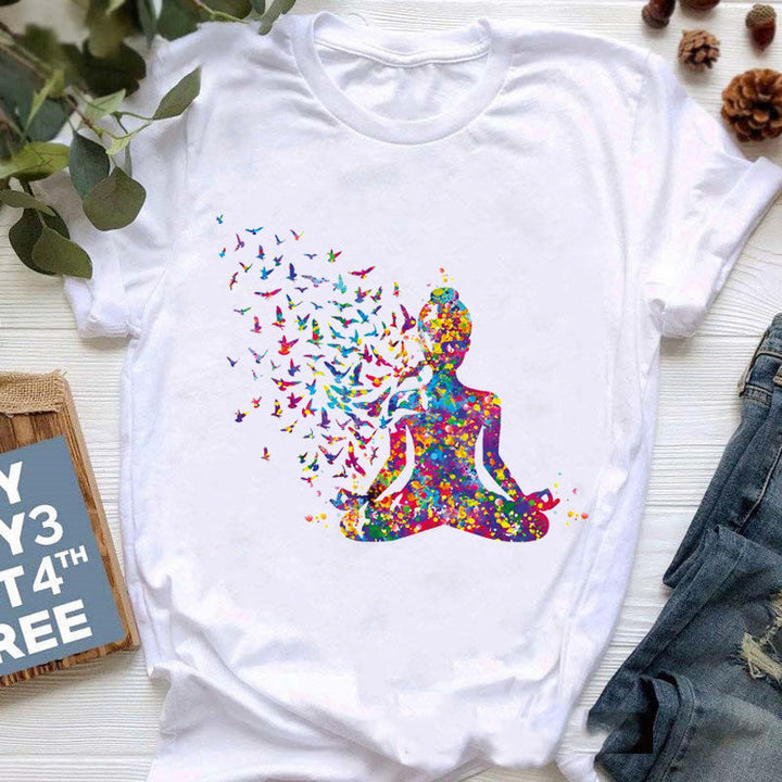 Camiseta Olivenorma con estampado de Buda colorido, meditación y yoga