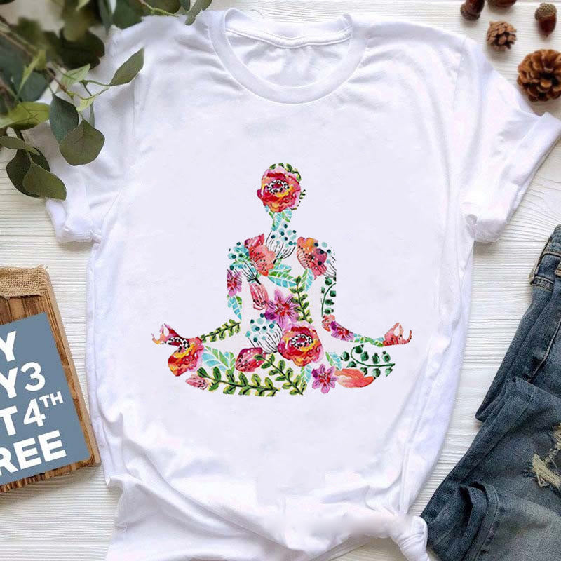 Camiseta con estampado colorido de meditación de Buda de Olivenorma