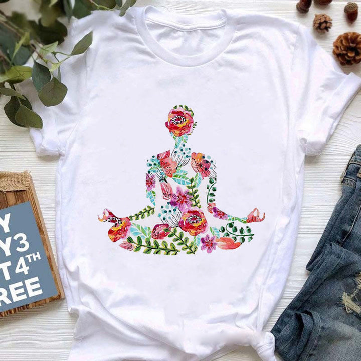 Camiseta con estampado colorido de meditación de Buda de Olivenorma