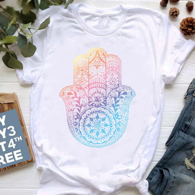 Camiseta con estampado colorido de meditación de Buda de Olivenorma