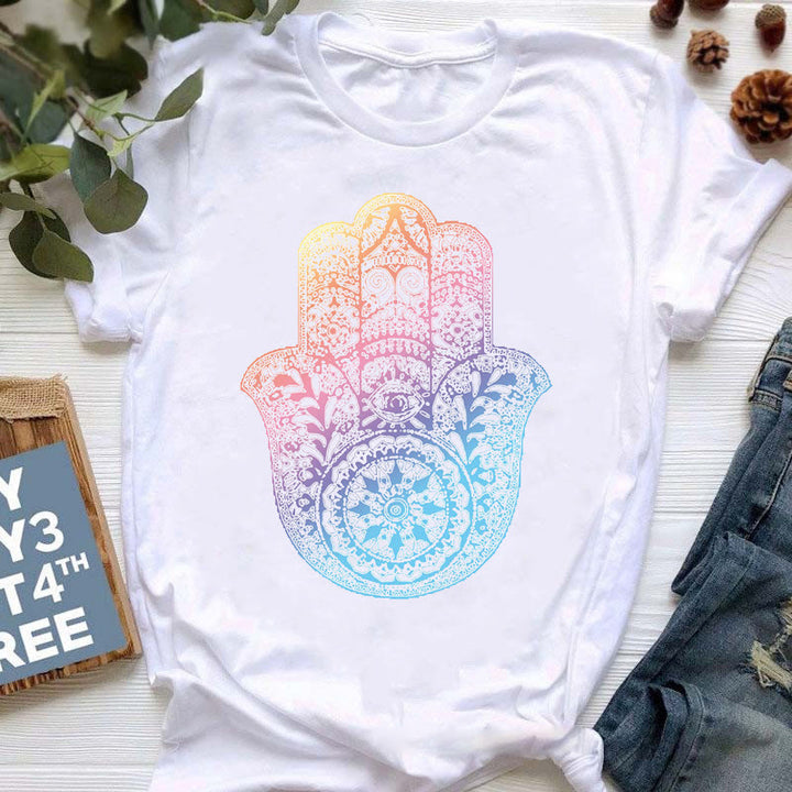 Camiseta con estampado colorido de meditación de Buda de Olivenorma