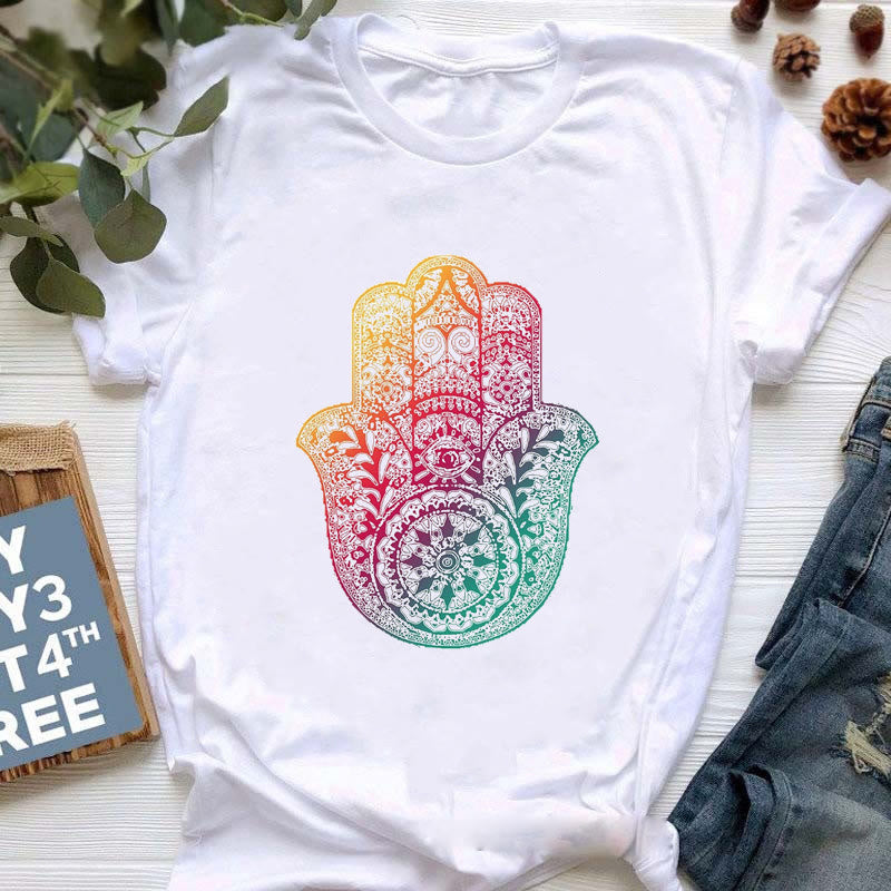 Camiseta con estampado colorido de meditación de Buda de Olivenorma