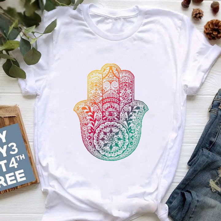 Camiseta con estampado colorido de meditación de Buda de Olivenorma