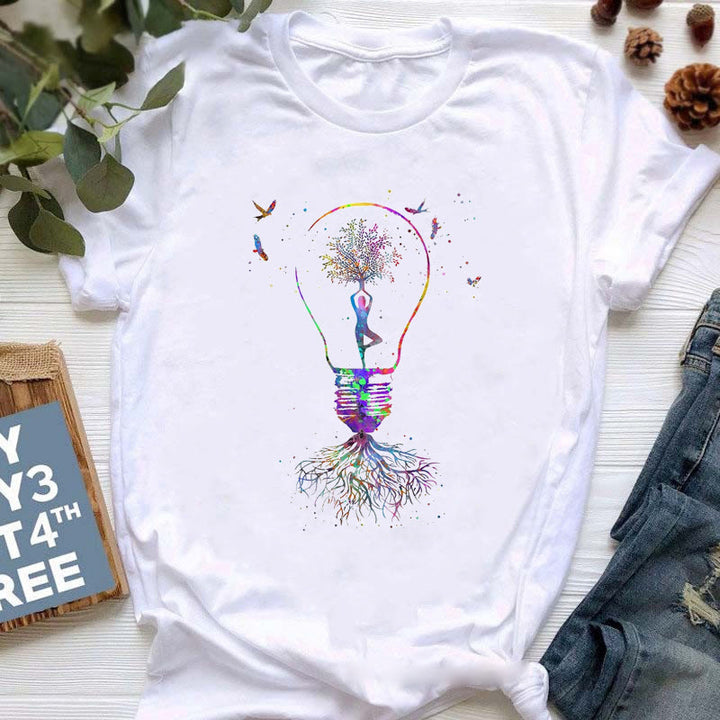 Camiseta con estampado colorido de meditación de Buda de Olivenorma