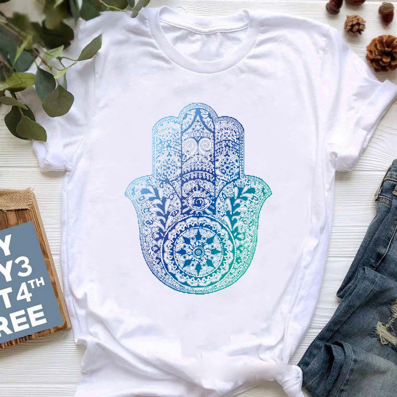 Camiseta con estampado colorido de meditación de Buda de Olivenorma