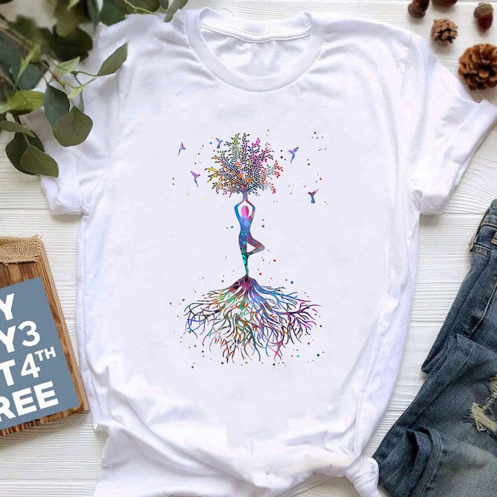 Camiseta con estampado colorido de meditación de Buda de Olivenorma