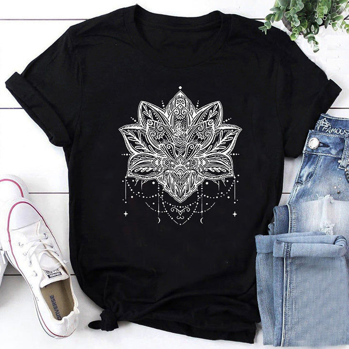 Olivenorma - Camiseta de manga corta transpirable Lotus Fashion para mujer