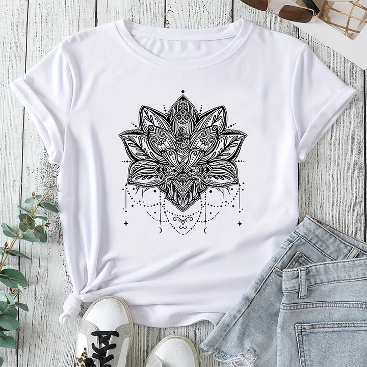 Olivenorma - Camiseta de manga corta transpirable Lotus Fashion para mujer