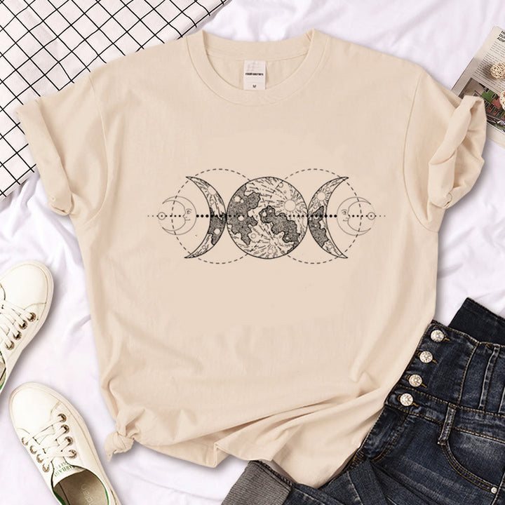 Camiseta caqui con estampado gótico de triple luna de la bruja Olivenorma