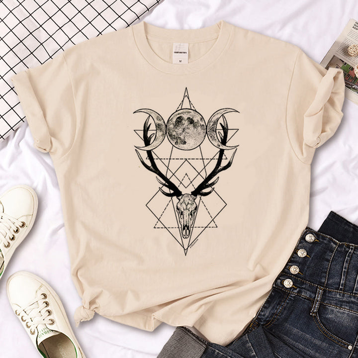 Camiseta caqui con estampado gótico de triple luna de la bruja Olivenorma