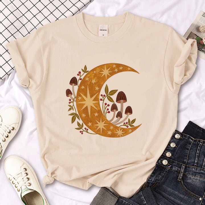 Camiseta caqui con estampado gótico de triple luna de la bruja Olivenorma