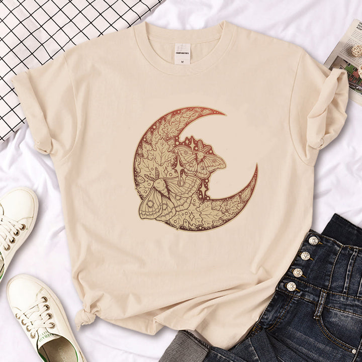 Camiseta caqui con estampado gótico de triple luna de la bruja Olivenorma
