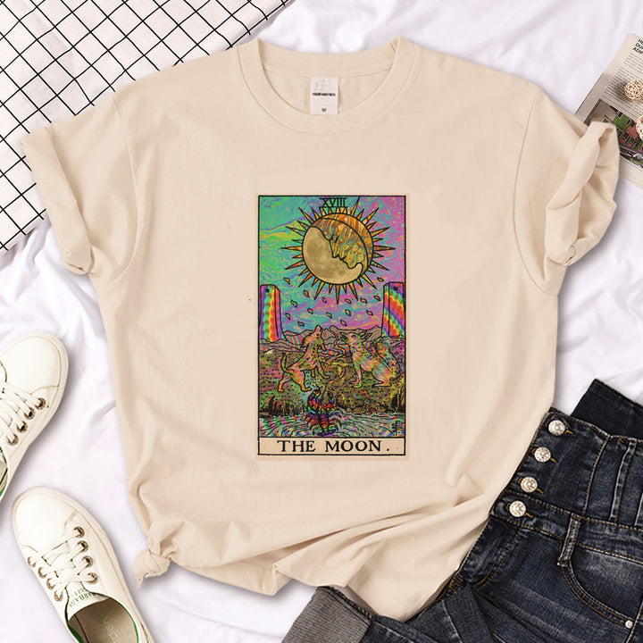 Camiseta caqui con estampado gótico de triple luna de la bruja Olivenorma