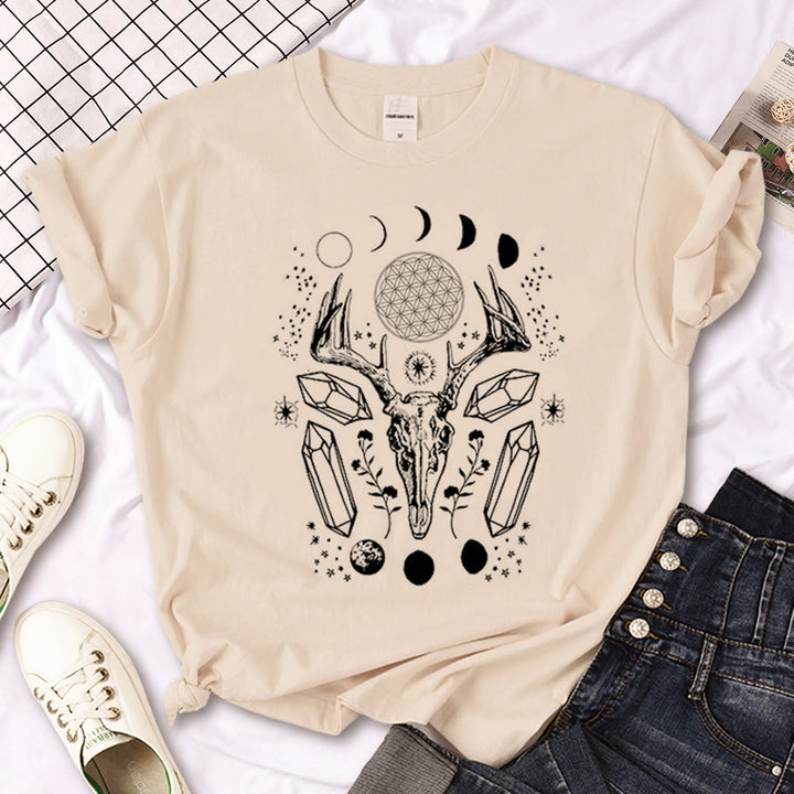 Camiseta caqui con estampado gótico de triple luna de la bruja Olivenorma