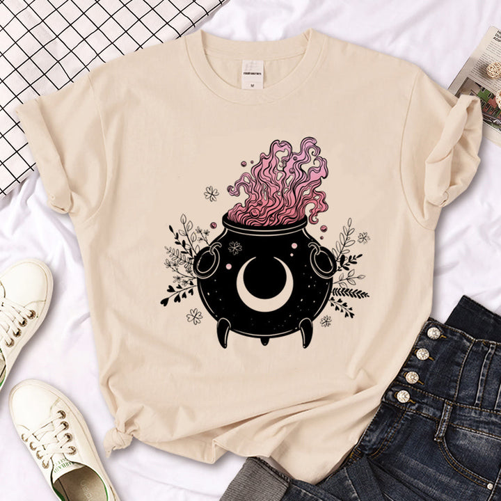 Camiseta caqui con estampado gótico de triple luna de la bruja Olivenorma