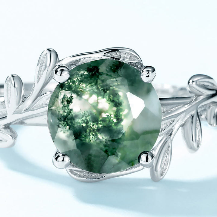 Anillo ajustable con forma de hoja de ágata musgosa elegante de Olivenorma 