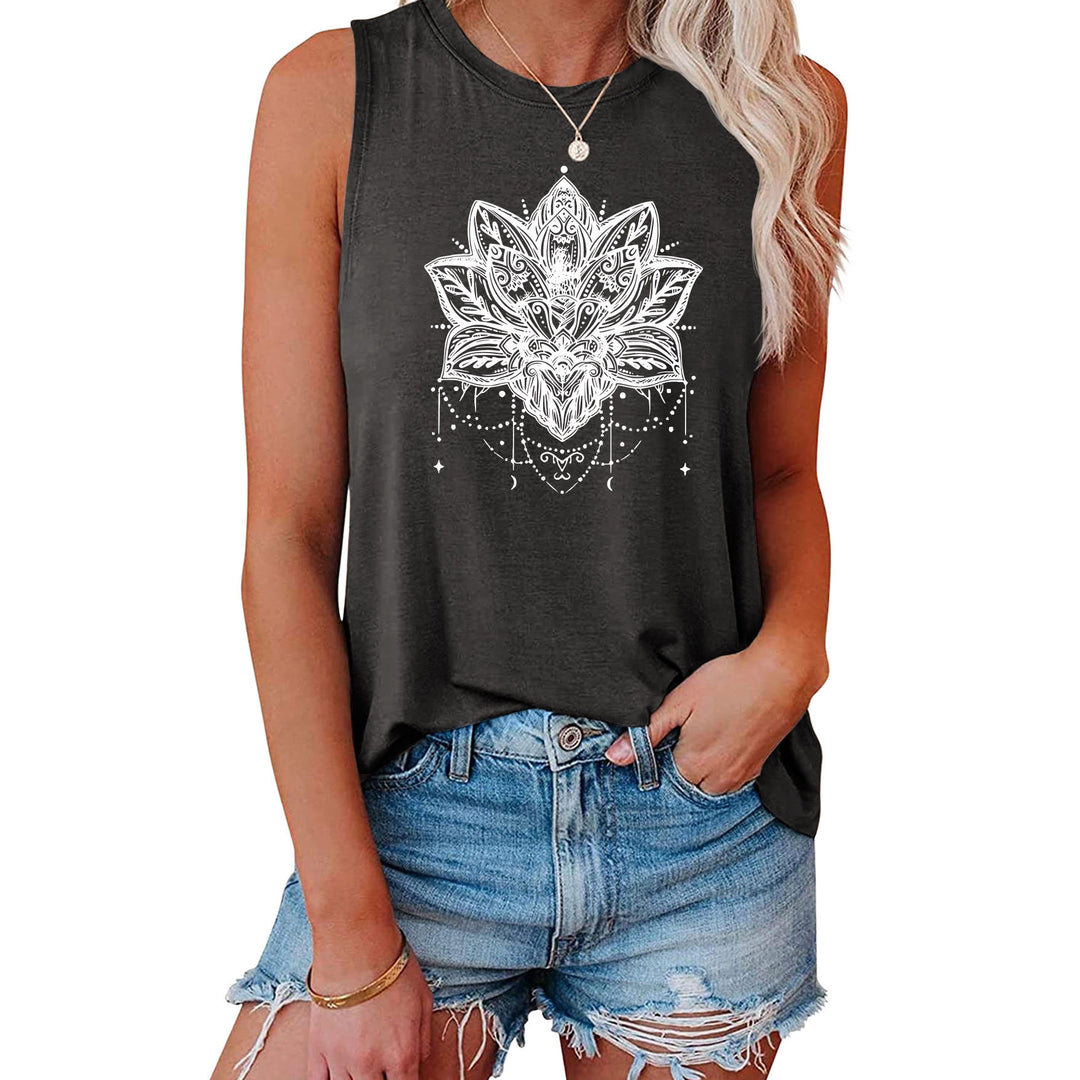 Camiseta sin mangas grande con estampado de loto de Olivenorma