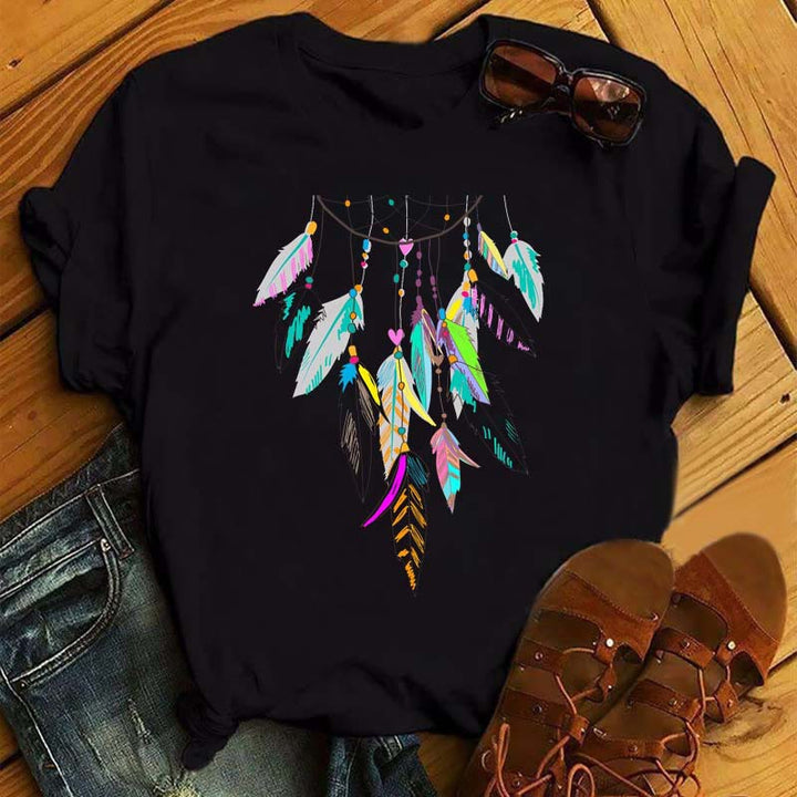 Camiseta negra con estampado de atrapasueños de algodón Olivenorma