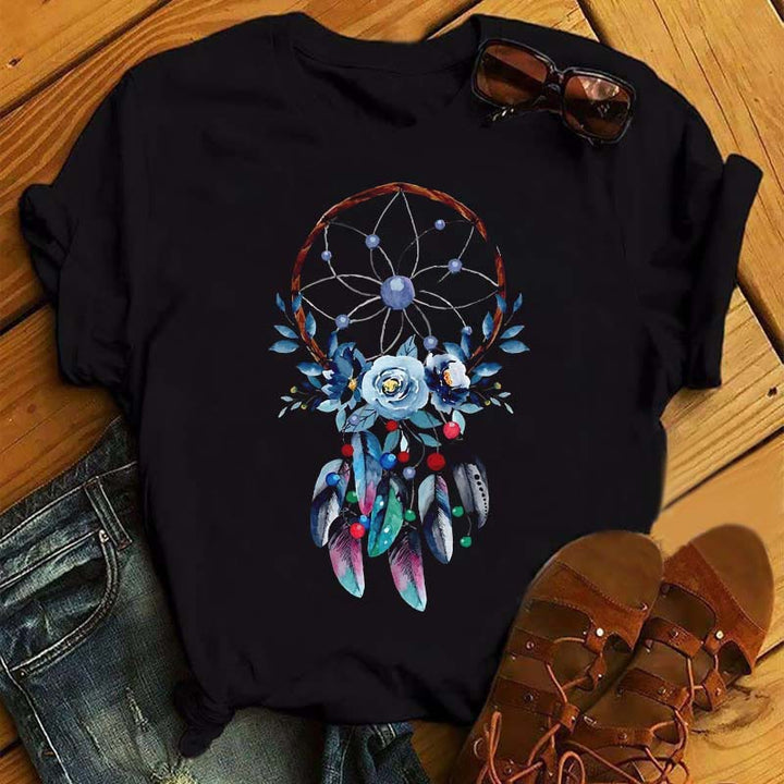 Camiseta negra con estampado de atrapasueños de algodón Olivenorma