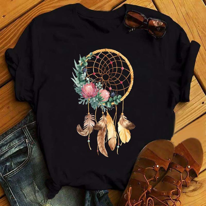Camiseta negra con estampado de atrapasueños de algodón Olivenorma