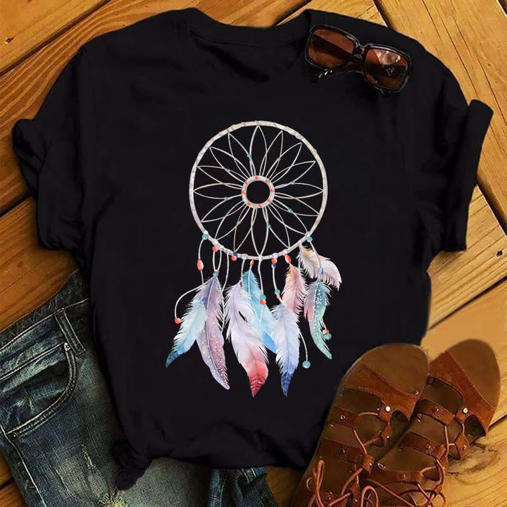 Camiseta negra con estampado de atrapasueños de algodón Olivenorma