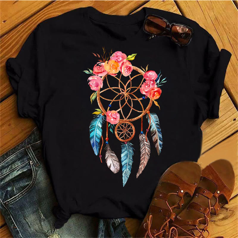 Camiseta negra con estampado de atrapasueños de algodón Olivenorma