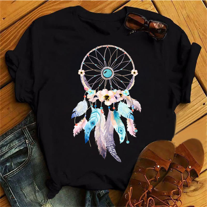 Camiseta negra con estampado de atrapasueños de algodón Olivenorma
