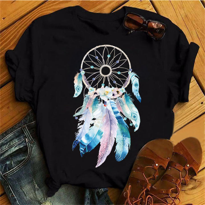 Camiseta negra con estampado de atrapasueños de algodón Olivenorma