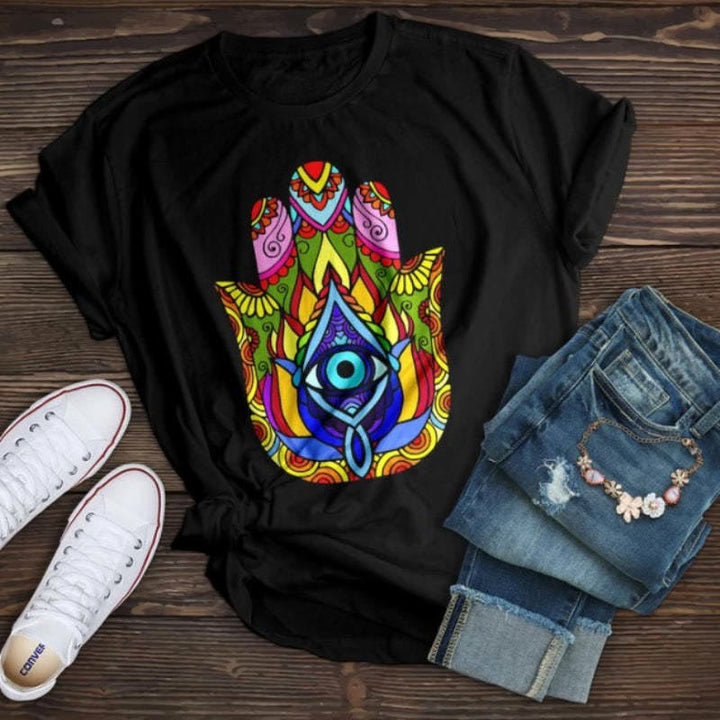 Camiseta de algodón Olivenorma con estampado de ojo malvado de Hamsa