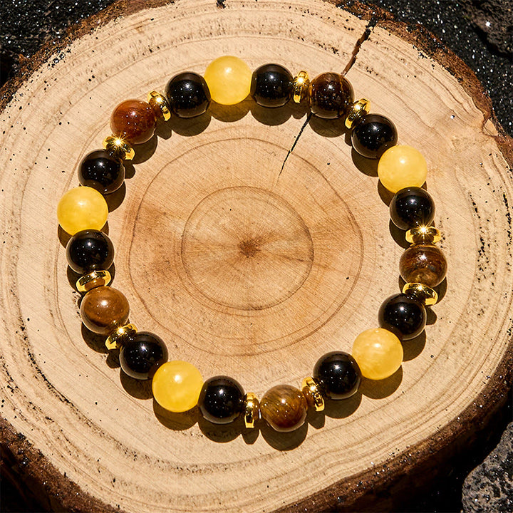 Pulsera de cuentas de obsidiana, ojo de tigre y aventurina amarilla de Olivenorma