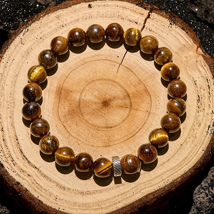Pulsera de aro de metal con cuentas de ojo de tigre natural de Olivenorma