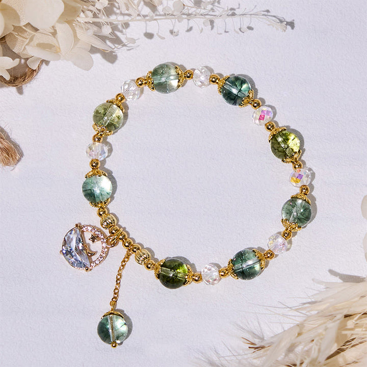 Pulsera de cuentas de vidrio transparente de cuarzo fantasma verde Olivenorma