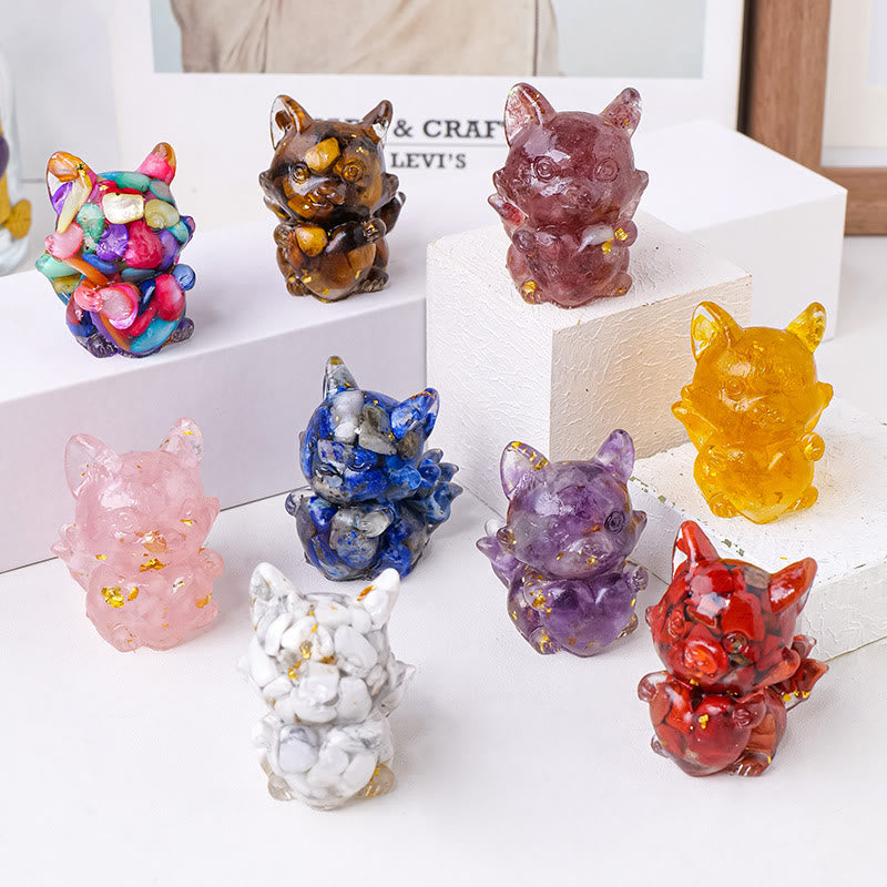 Corazón de cristal epoxi de Olivenorma con forma de zorro de nueve colas