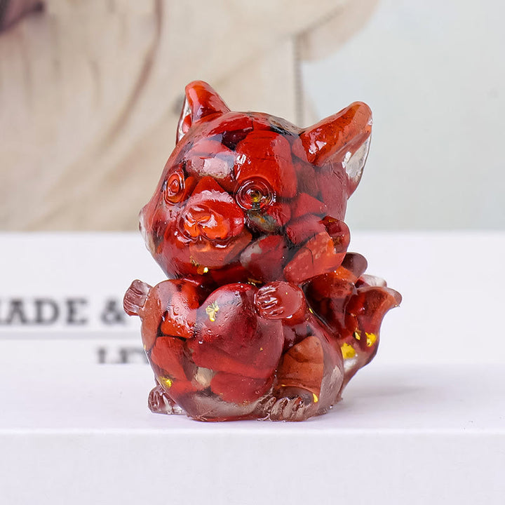Corazón de cristal epoxi de Olivenorma con forma de zorro de nueve colas