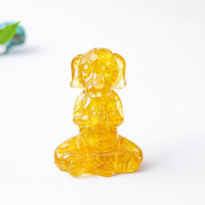 Decoración con piedras preciosas para perro de meditación zen de cristal epoxi Olivenorma