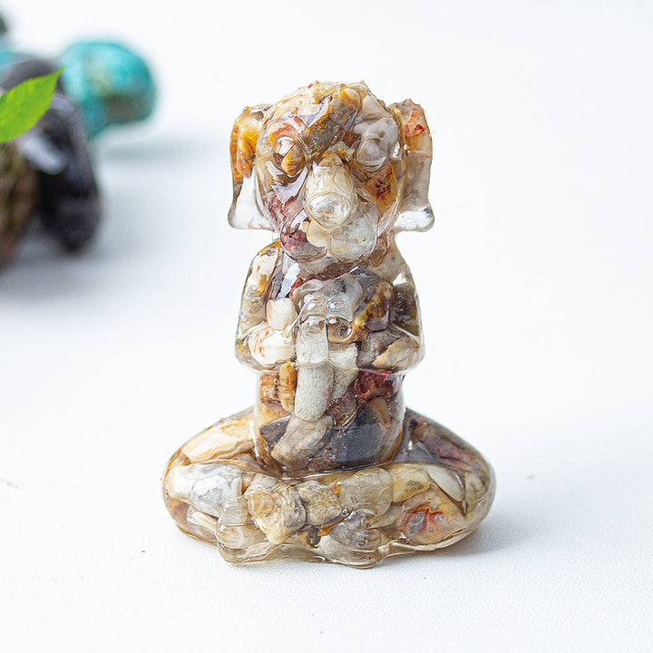 Decoración con piedras preciosas para perro de meditación zen de cristal epoxi Olivenorma