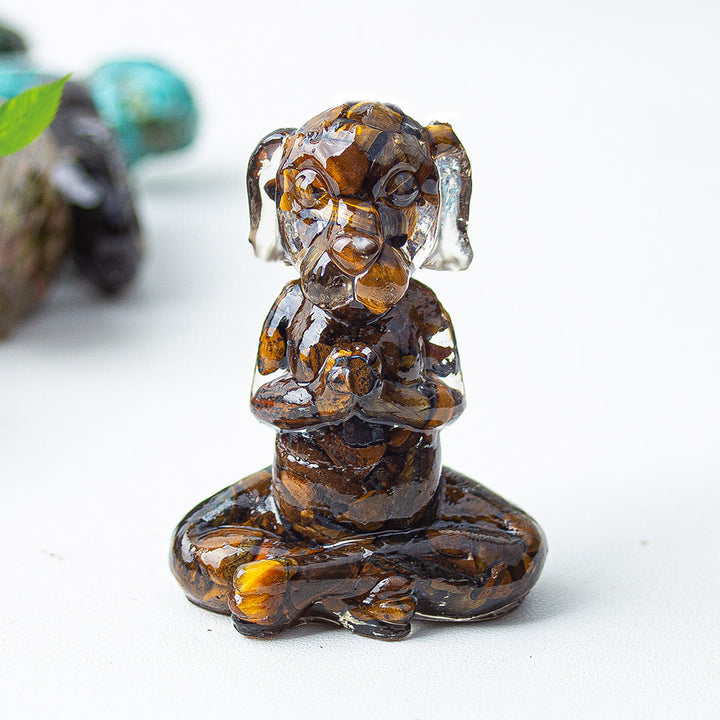 Decoración con piedras preciosas para perro de meditación zen de cristal epoxi Olivenorma