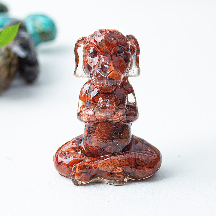 Decoración con piedras preciosas para perro de meditación zen de cristal epoxi Olivenorma