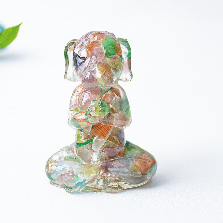 Decoración con piedras preciosas para perro de meditación zen de cristal epoxi Olivenorma