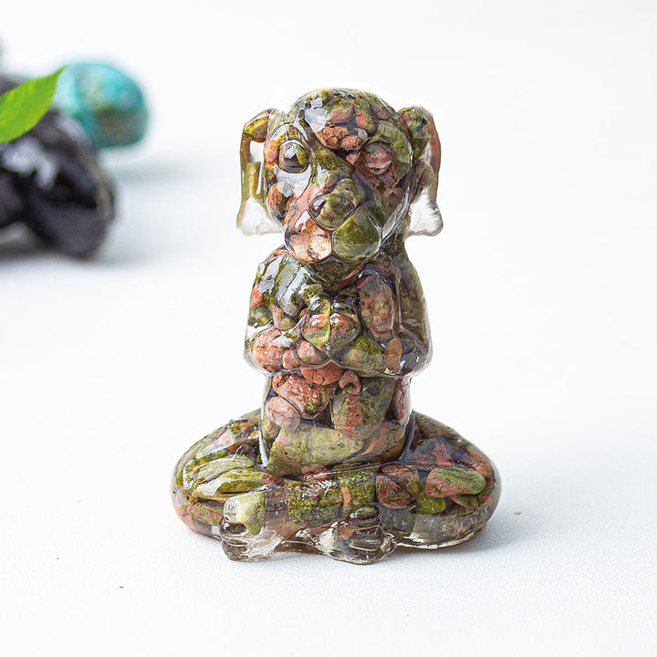 Decoración con piedras preciosas para perro de meditación zen de cristal epoxi Olivenorma