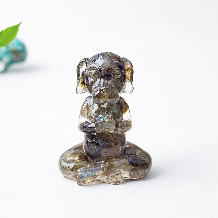 Decoración con piedras preciosas para perro de meditación zen de cristal epoxi Olivenorma
