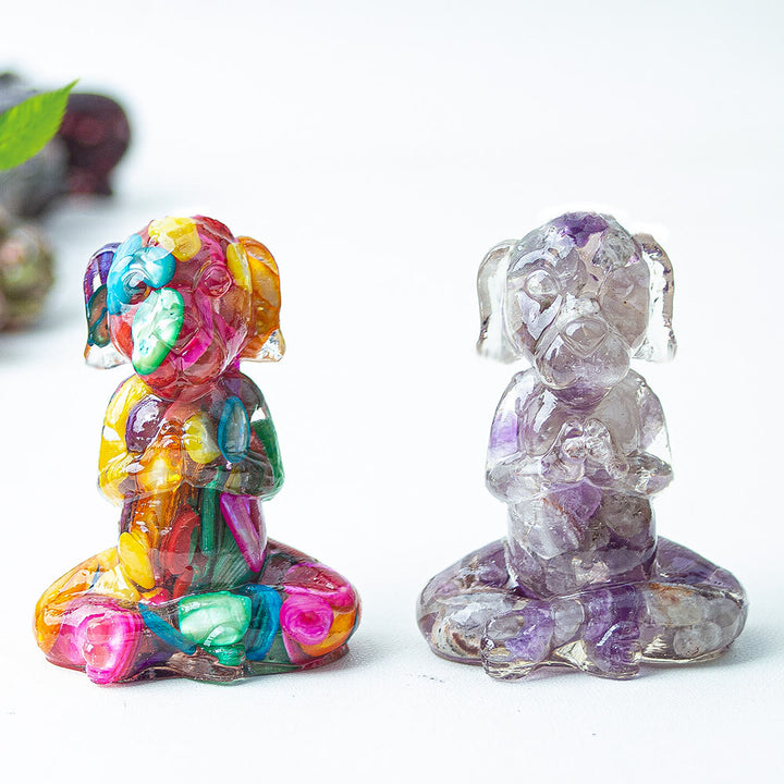 Decoración con piedras preciosas para perro de meditación zen de cristal epoxi Olivenorma