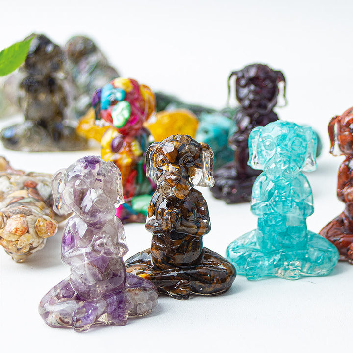 Decoración con piedras preciosas para perro de meditación zen de cristal epoxi Olivenorma