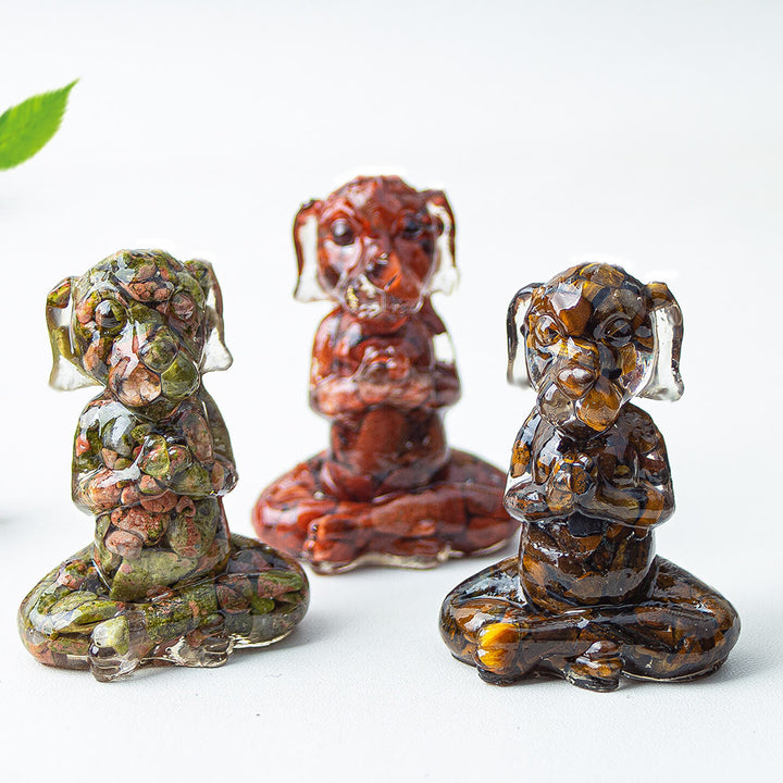 Decoración con piedras preciosas para perro de meditación zen de cristal epoxi Olivenorma
