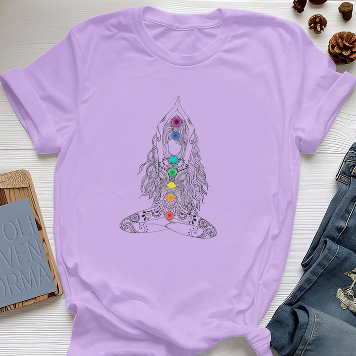 Camiseta de algodón de meditación de chakras Olivenorma