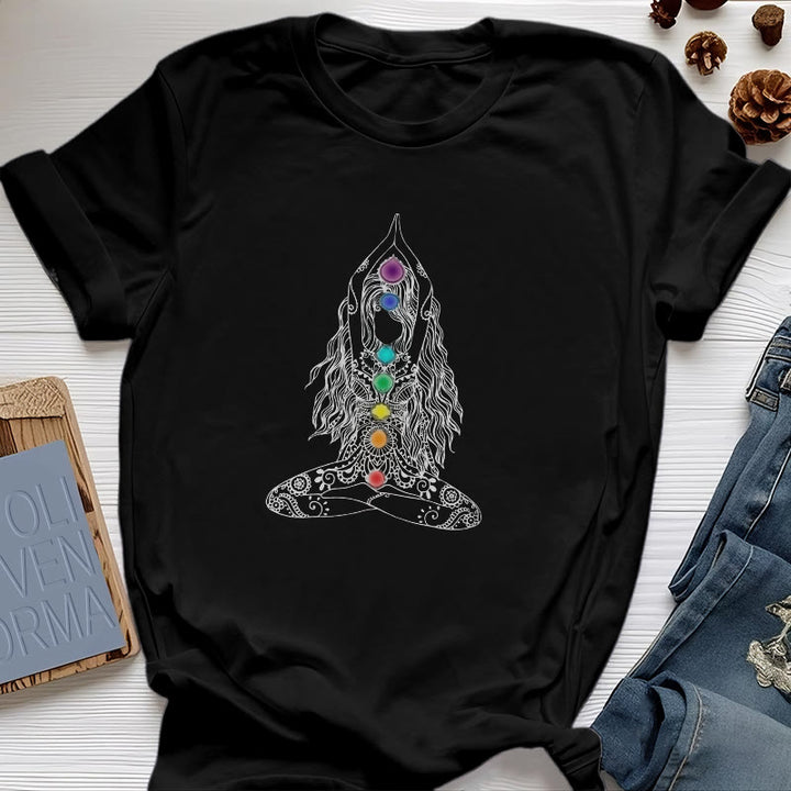 Camiseta de algodón de meditación de chakras Olivenorma