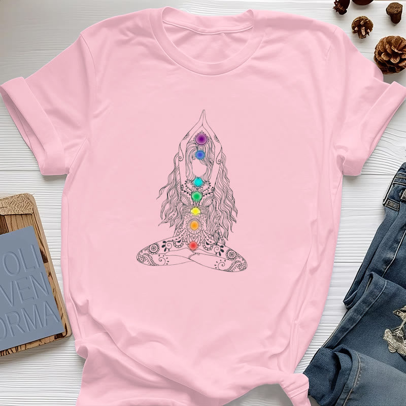 Camiseta de algodón de meditación de chakras Olivenorma