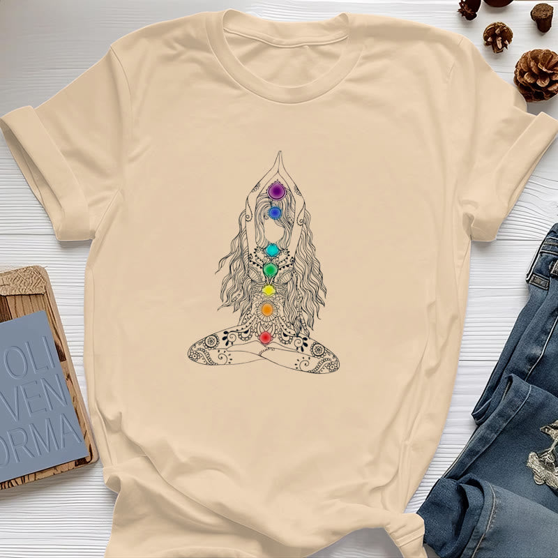 Camiseta de algodón de meditación de chakras Olivenorma